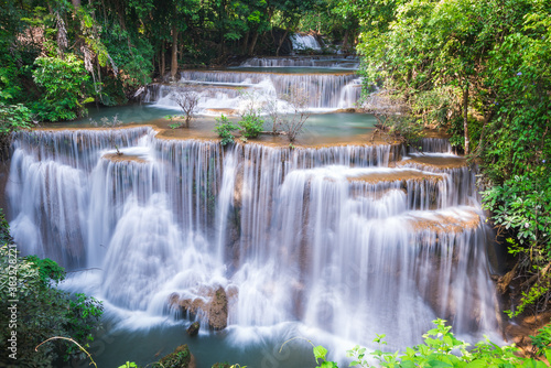 Beauty in nature, Huay Mae Khamin waterfall in tropical forest of national park, Thailand 