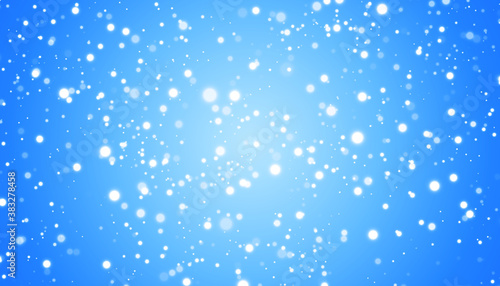 White snow flies on a blue background. Christmas snowflakes. Winter blizzard background illustration.