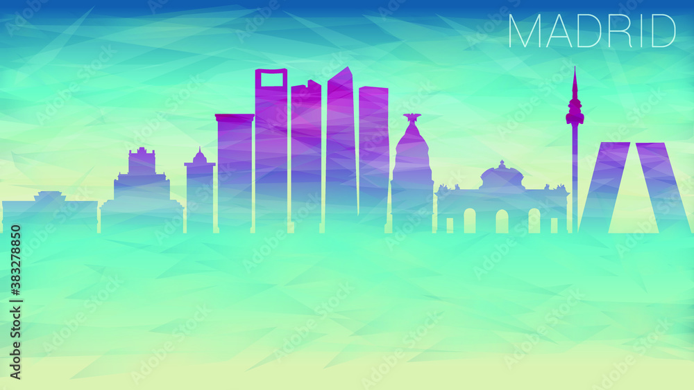 Madrid Spain. Broken Glass Abstract Geometric Dynamic Textured. Banner Background. Colorful Shape Composition. Madrid Spain. Broken Glass Abstract Geometric Dynamic Textured. Banner Background. Colorful Shape Composition.