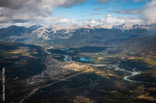 Jasper, Alberta in Canada, as seen from the top of the Jasper Skytram