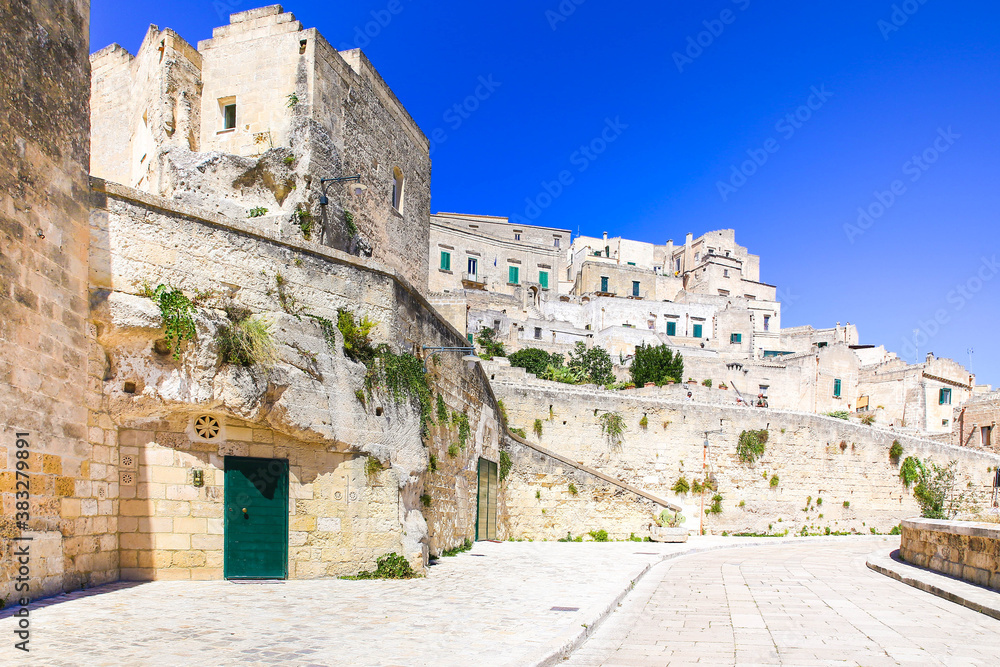 Into the city of Matera, in Italy, with its typical white houses