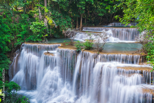 Fototapeta Naklejka Na Ścianę i Meble -  Beauty in nature, Huay Mae Khamin waterfall in tropical forest of national park, Thailand