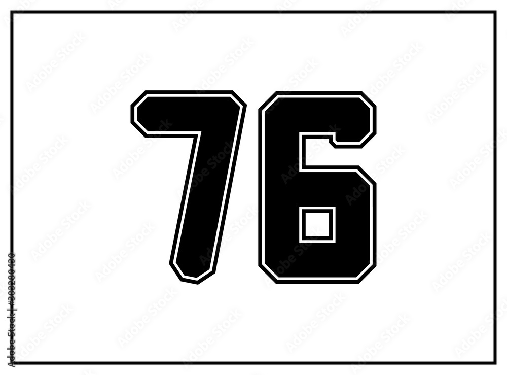 76 number classic american, college style font. Uniform letter in black ...