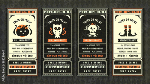 Vector halloween party invitation ticket collection.