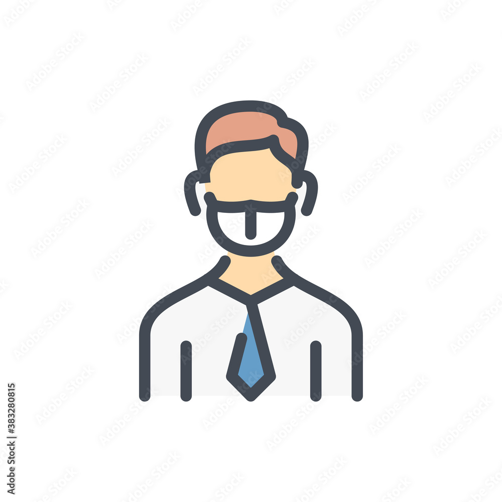 Man in face mask color line icon. Business person with tie and face mask vector outline colorful sign.