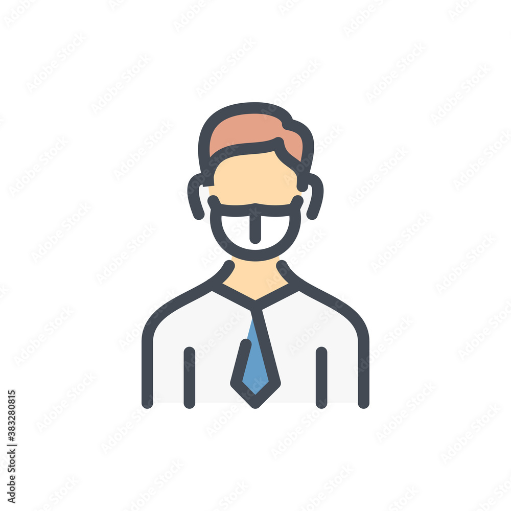 Man in face mask color line icon. Business person with tie and face mask vector outline colorful sign. Man in face mask color line icon. Business person with tie and face mask vector outline colorful sign.