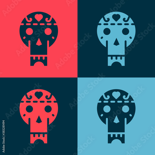 Pop art Mexican skull icon isolated on color background. Vector.