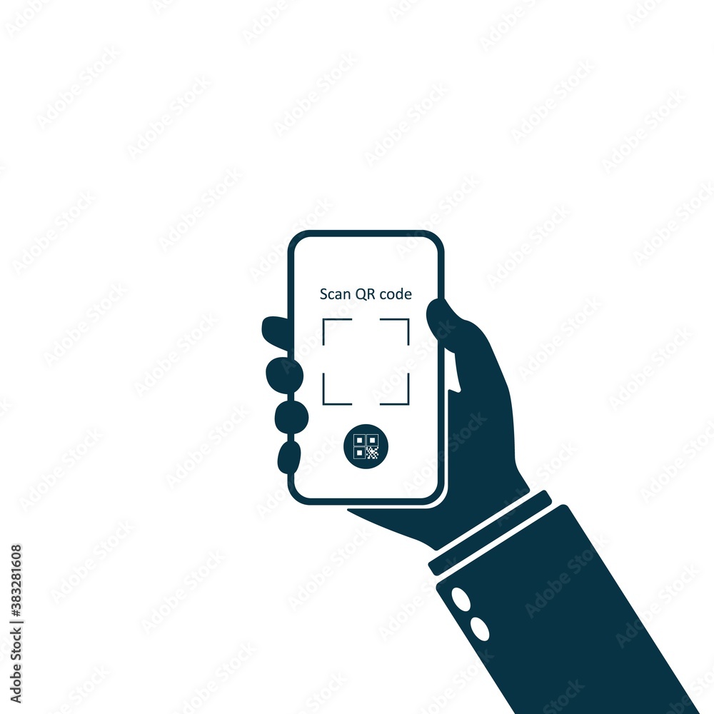 Scan QR code to telephone icon. Hand holding smart phone for scaning your  barcode. Vector Stock Vector | Adobe Stock