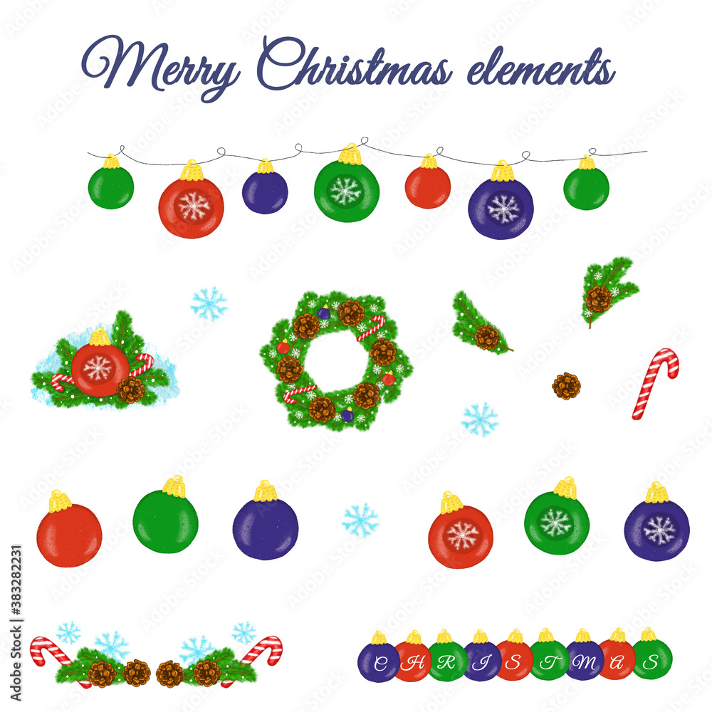 Merry Christmas and Happy new year decoration elements for greeting card, invitation, label