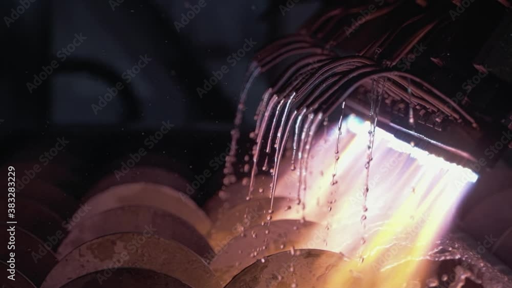 Induction System Fire Industrial induction furnace. Inside the burning machine. Fire burns ...