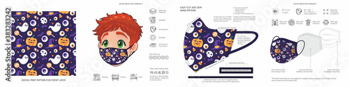 Sweet and Spooky Halloween Face Masks Seamless Prints & Protective Trendy Cute Cartoon Animated Character Face Mask Patterns for Kids Suitable for Back to School Look