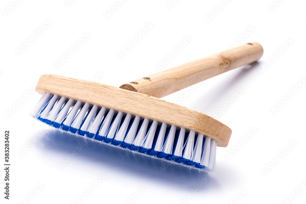 Floor brush with wooden handle On a white background Floor brush with wooden handle On a white background