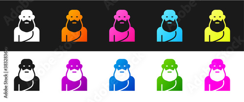 Set Socrates icon isolated on black and white background. Sokrat ancient greek Athenes ancient philosophy. Vector.