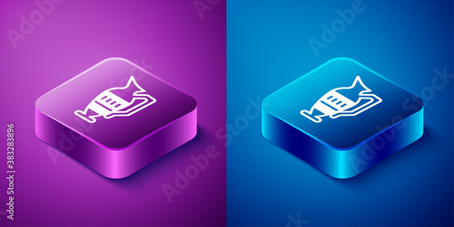 Isometric Ancient amphorae icon isolated on blue and purple background. Square button. Vector.