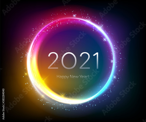 Colorful glow 2021 new year shiny vector illustration.