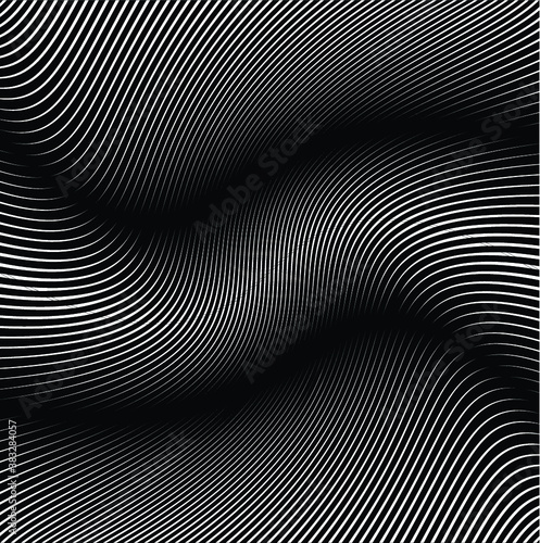 Abstract warped Diagonal Striped Background . Vector curved twisted slanting, waved lines texture 