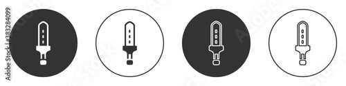Black Medieval sword icon isolated on white background. Medieval weapon. Circle button. Vector.