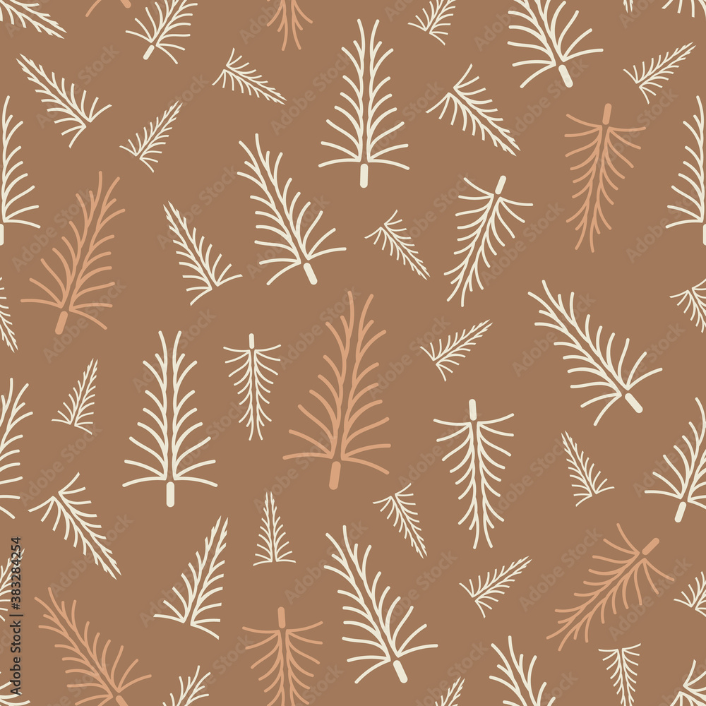 Fototapeta Vector ecru brown Christmas trees seamless pattern