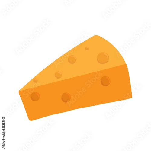 Cartoon vector illstration of piece of yellow cheese with holes isolated on white background