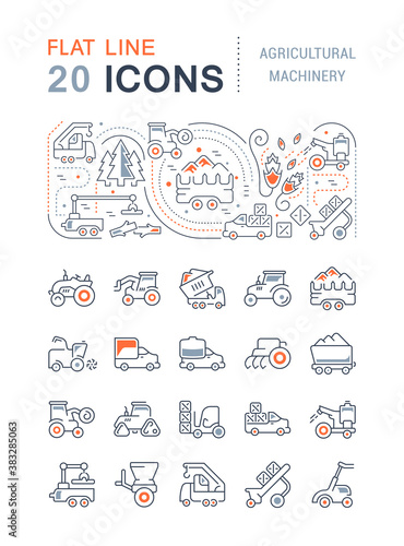 Set Vector Line Icons Agricultural Machinery.