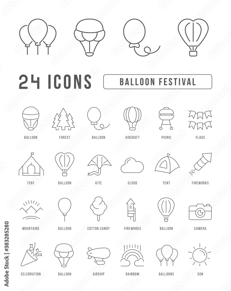 Vector Line Icons of Balloon Festival Vector Line Icons of Balloon Festival