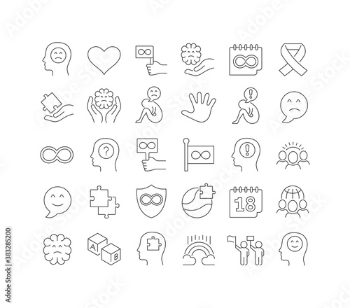 Vector Line Icons of Autistic Pride Day