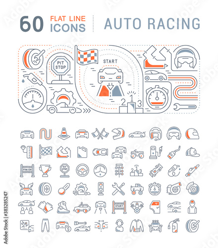 Set Vector Line Icons of Auto Racing