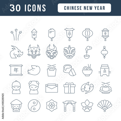Vector Line Icons of Chinese New Year