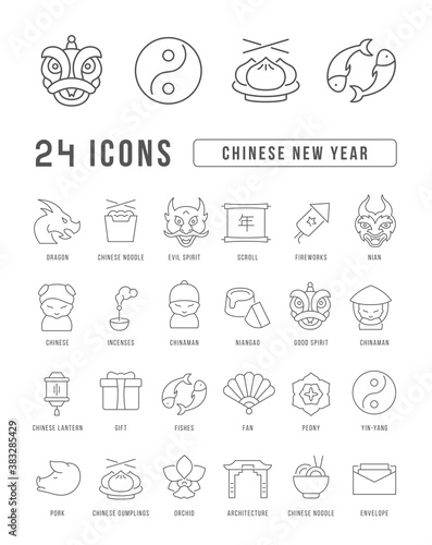 Vector Line Icons of Chinese New Year