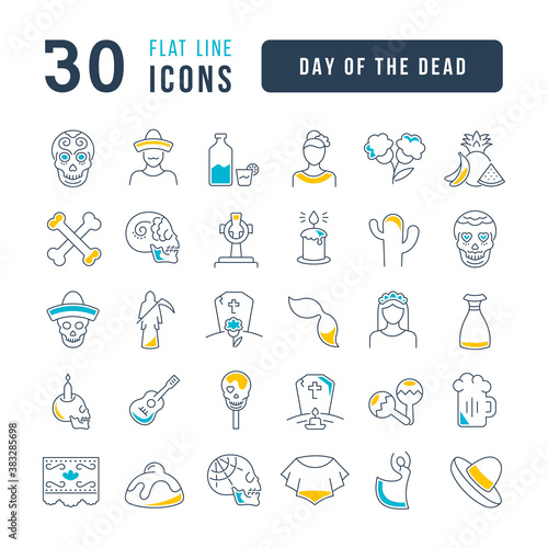 Vector Line Icons of Day of the Dead