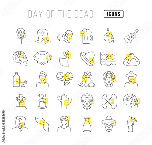 Vector Line Icons of Day of the Dead