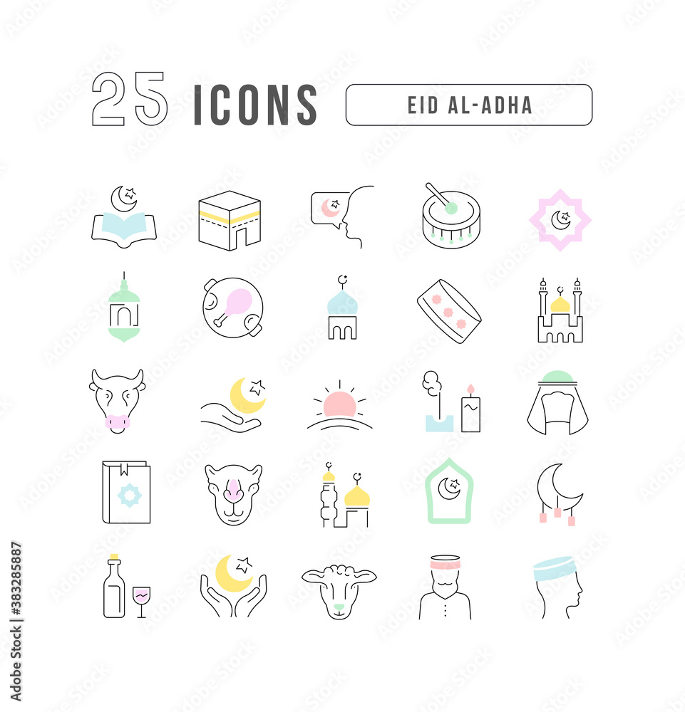 Vector Line Icons of Eid Al-Adha Vector Line Icons of Eid Al-Adha