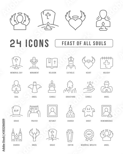 Vector Line Icons of Feast of All Souls