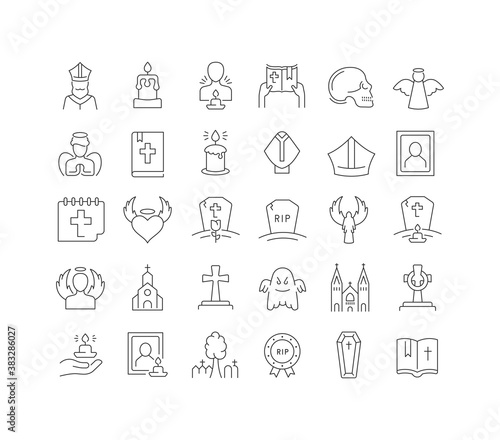 Vector Line Icons of Feast of All Souls