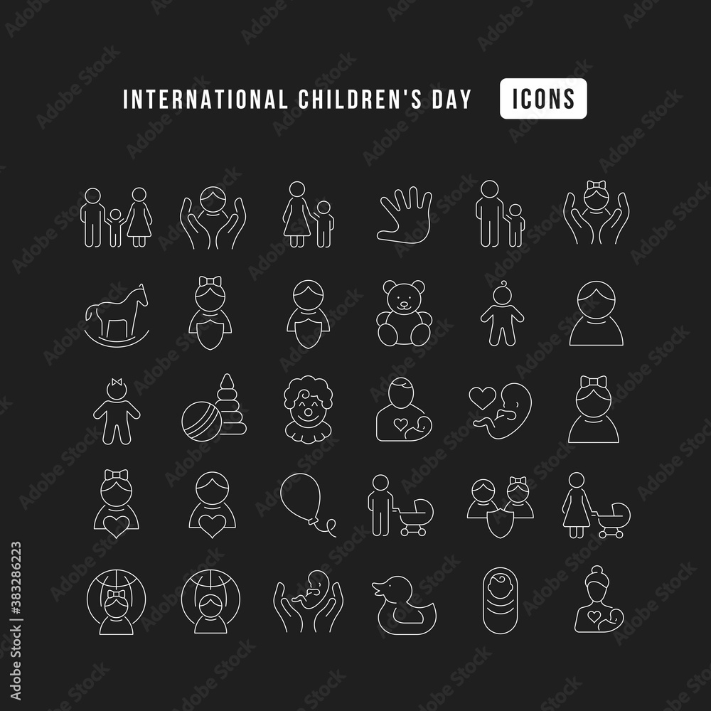 Vector Line Icons of International Childrens Day