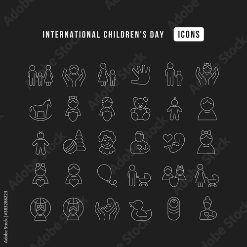 Vector Line Icons of International Childrens Day