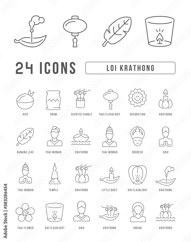 Vector Line Icons of Loi Krathong Vector Line Icons of Loi Krathong