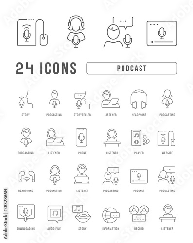 Vector Line Icons of Podcast