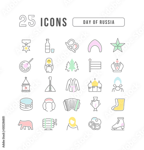 Vector Line Icons of Day of Russia