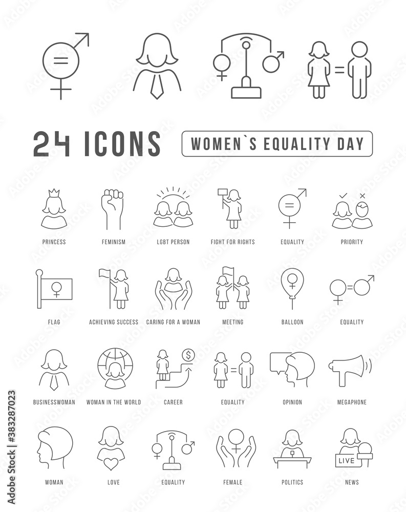 Vector Line Icons of Women Equality Day Vector Line Icons of Women Equality Day