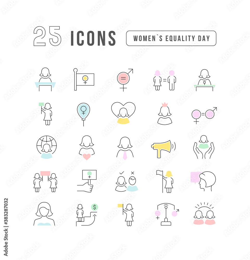 Vector Line Icons of Women Equality Day Vector Line Icons of Women Equality Day