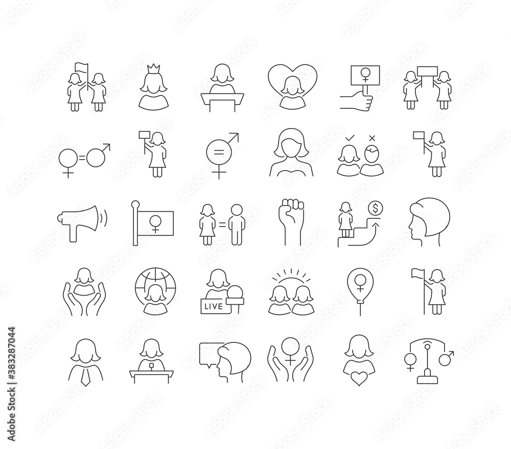 Vector Line Icons of Women Equality Day Vector Line Icons of Women Equality Day