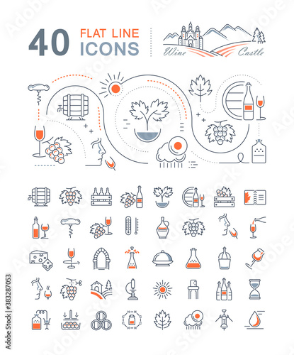 Set Vector Flat Line Icons Wine