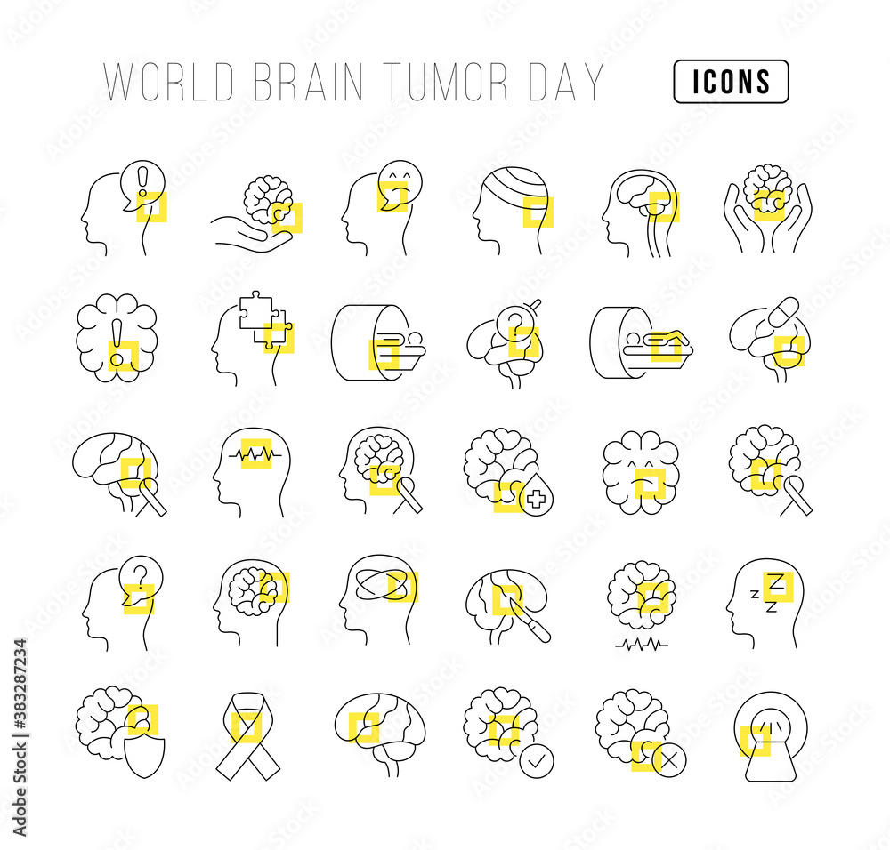 Fototapeta premium Vector Line Icons of World Brain Tumor Day