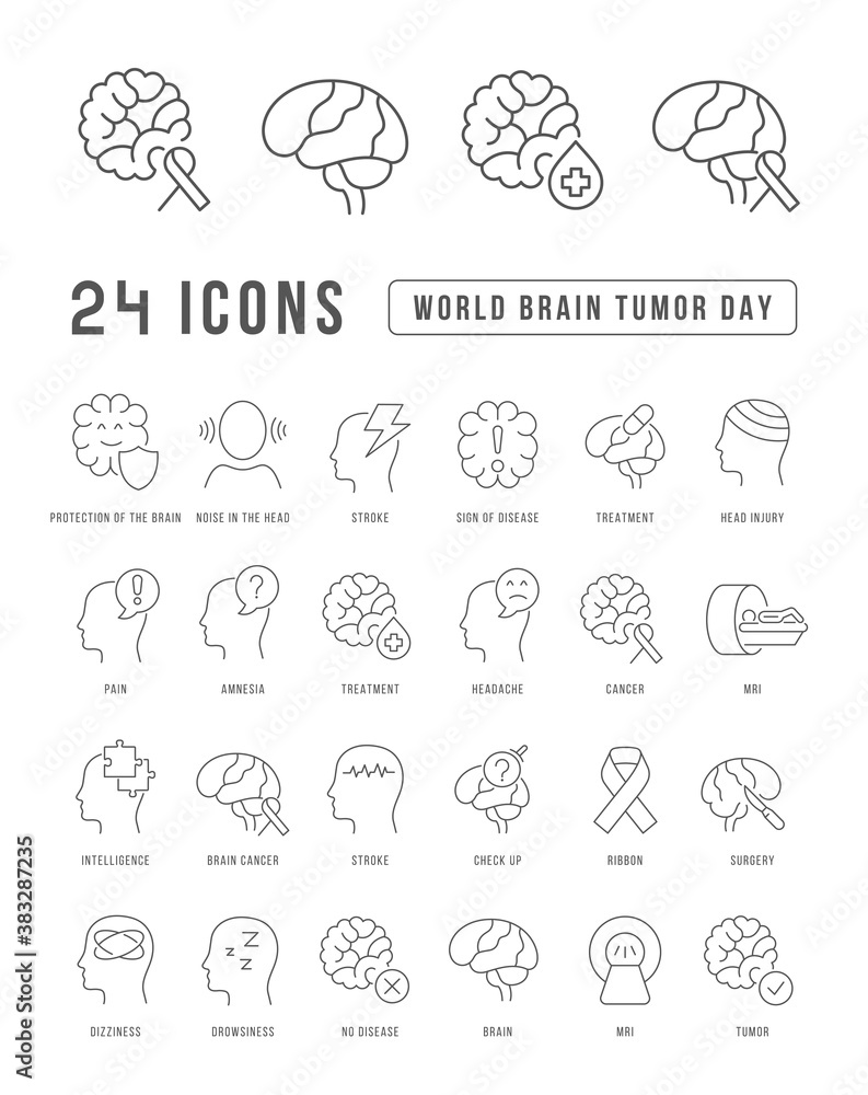 Vector Line Icons of World Brain Tumor Day Vector Line Icons of World Brain Tumor Day