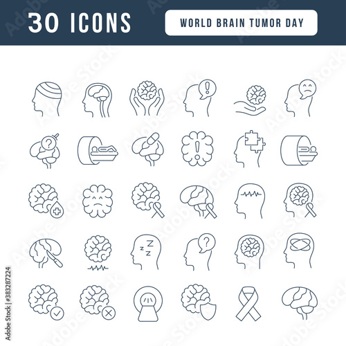 Vector Line Icons of World Brain Tumor Day