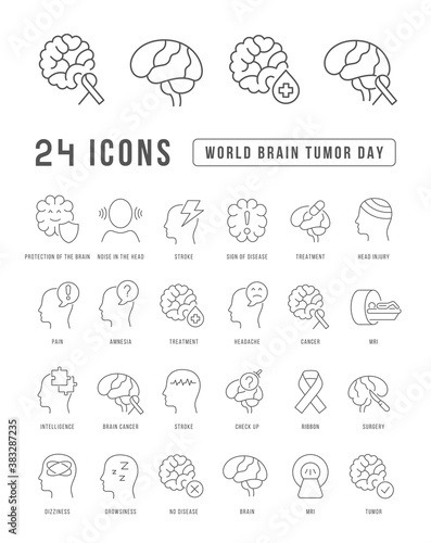 Vector Line Icons of World Brain Tumor Day