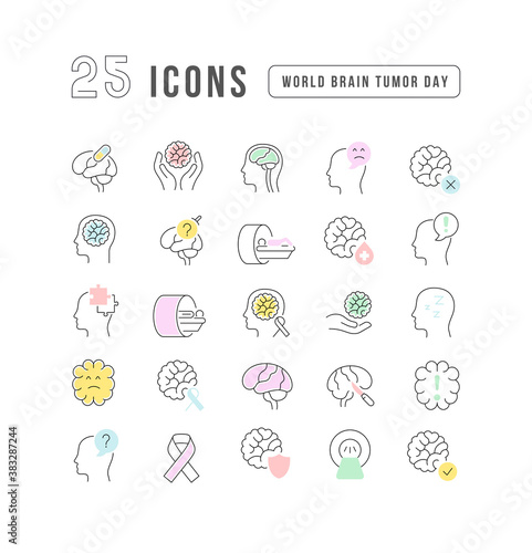 Vector Line Icons of World Brain Tumor Day