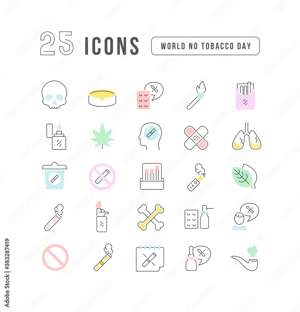Vector Line Icons of World No Tobacco Day Vector Line Icons of World No Tobacco Day