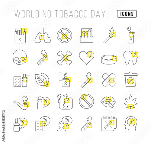 Vector Line Icons of World No Tobacco Day